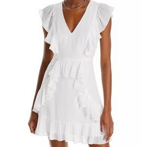 NWT BCBGMAXAZRIA Flounce Ruffle White Mini Dress US 6